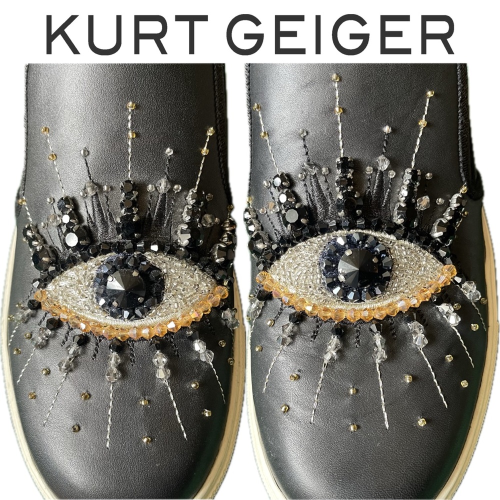 Kurt Geiger Black Leather Slip-On Sneakers with Embellished Evil Eye - Picture 10 of 10
